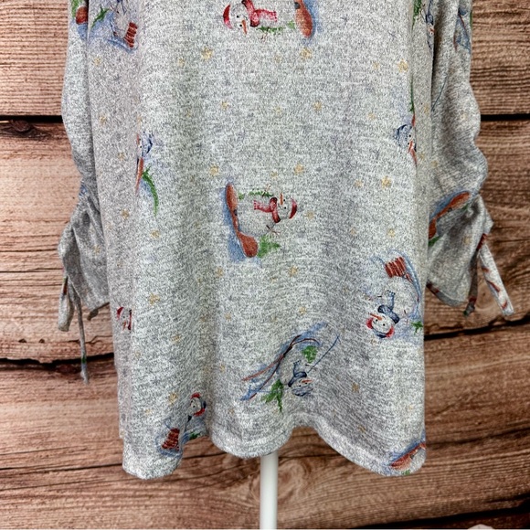 SOLD 🛍️ One World Women's Gray Snowman Printed Rolled Sleeve Sweater XL - Picture 3 of 8